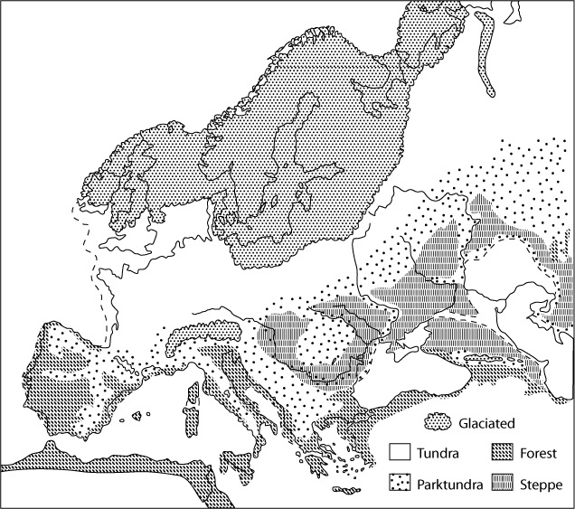 Ecological zones in Europe at the last glacial maximum, ca 18,000 BP.